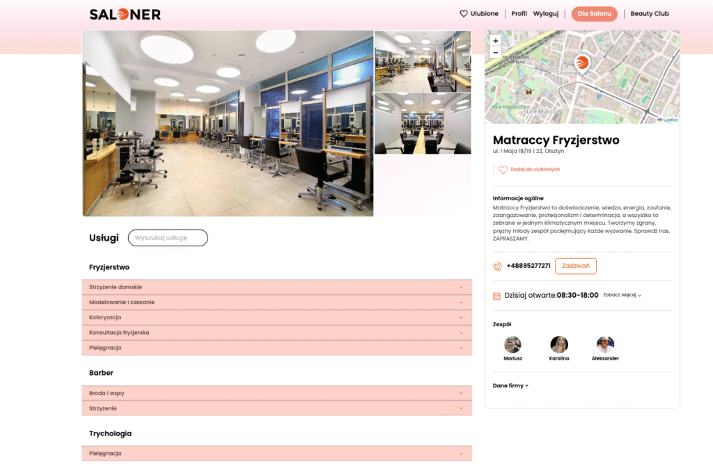 Zdjęcie przedstawia wizytówkę salonu.